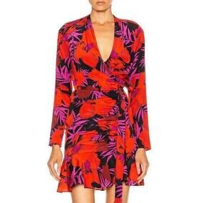 Nwtgs  Veronica Beard Lorina Dress Red Purple Floral Tie Waist Ruffled SZ 4 $595
